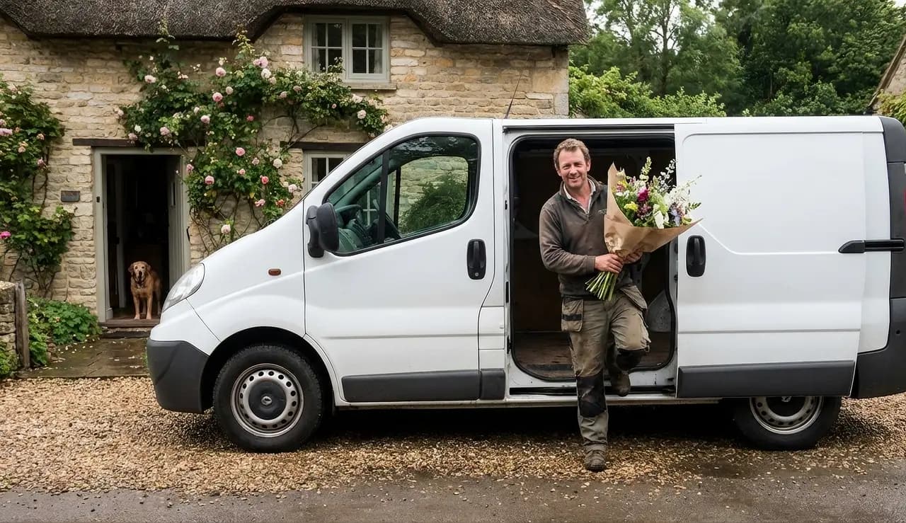 Bouquet being delivered to a doorstep